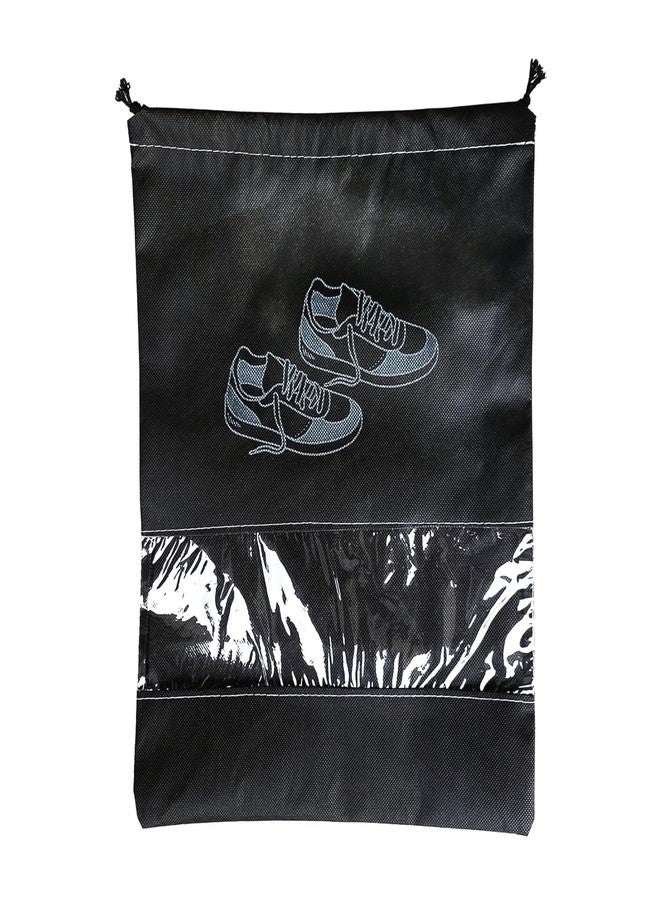 KUDIZE حقيبة أحذية برباط من KUDIZE، أكياس غير منسوجة للاستخدام مرة واحدة، نافذة شفافة لتخزين الأحذية، حقيبة أحذية للسفر والغسيل، حقيبة أحذية للنساء والرجال، مستلزمات السفر الأساسية (أسود، عبوة من 48 كيسًا) - Image 1